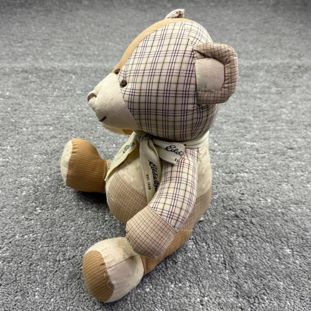 Eddie Bauer Teddy Bear Unisex Medium Tan Patchwork Plaid Cotton Plush Toy 101